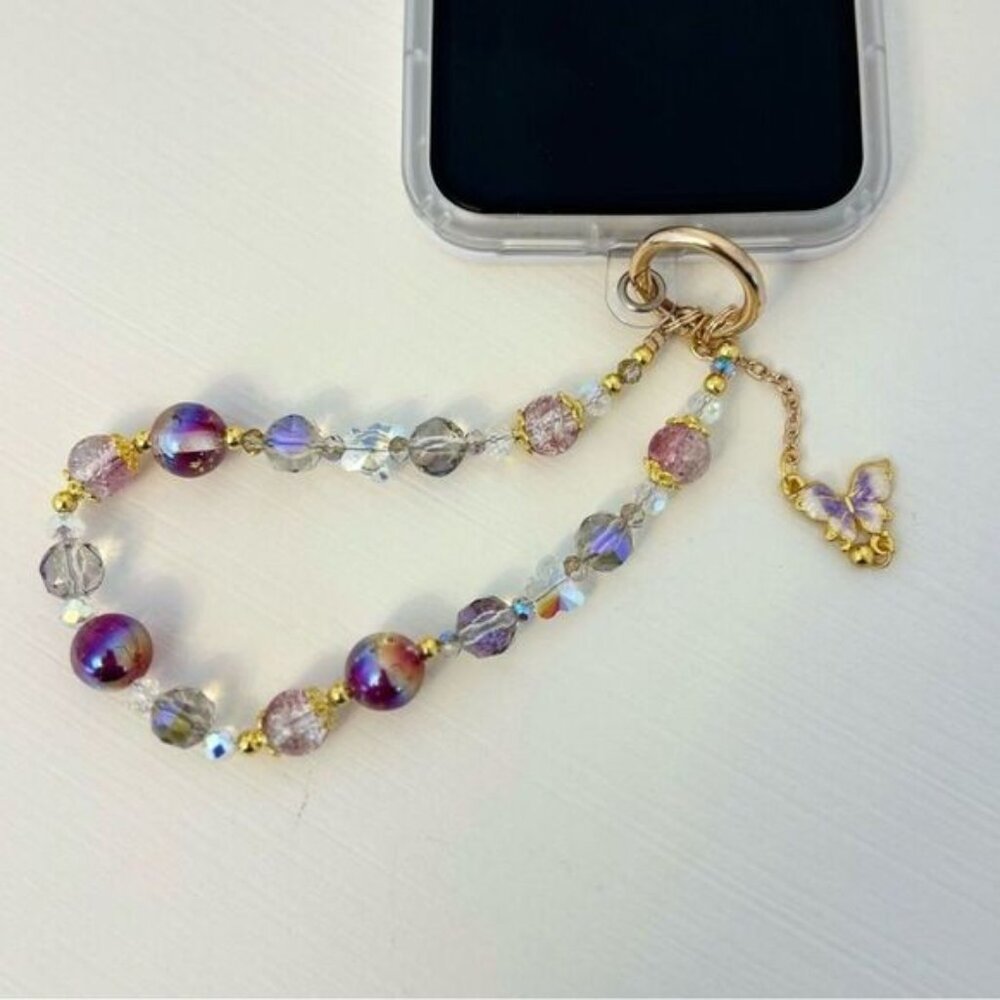 Luxury high-end crystal bead hand-held lanyard chain, phone wristlet strap